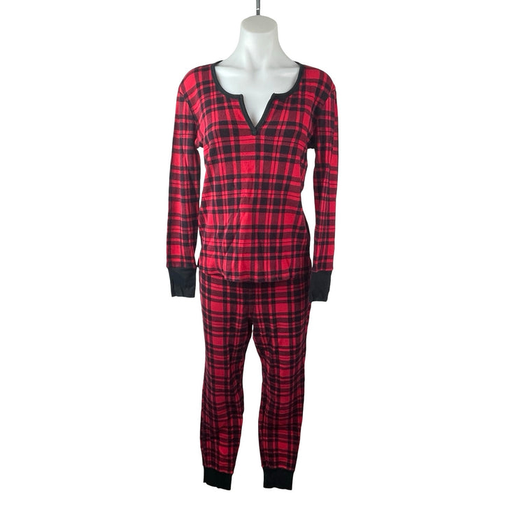 Victoria's Secret Red Plaid Knit Long Sleeve Jogger Pant Sleepwear Pajamas Set M
