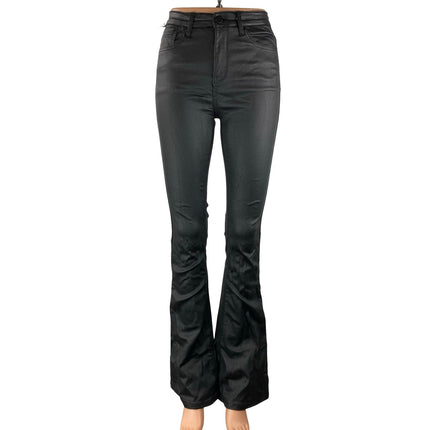 Edikted Women's Black Faux Vegan Leather High Rise Skinny Flare Trousers Pants S