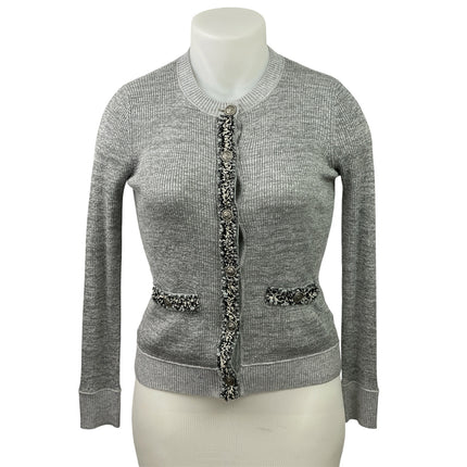 Women's Gray Ribbed Knit Wool Knit Long Sleeve Button Up Cardigan Sweater Sz L