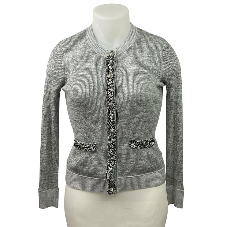 Women's Gray Ribbed Knit Wool Knit Long Sleeve Button Up Cardigan Sweater Sz L