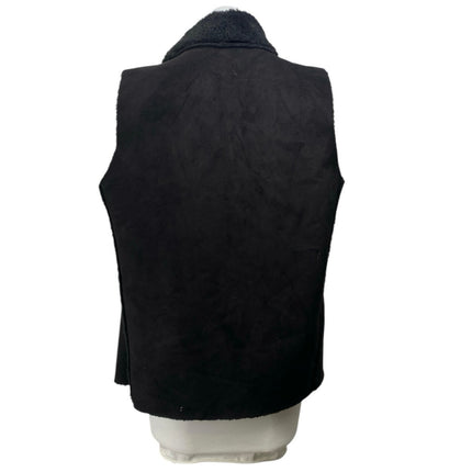 John + Jenn Womens Black Sleeveless Faux Fur Fleece Cardigan Sweater Vest Size M