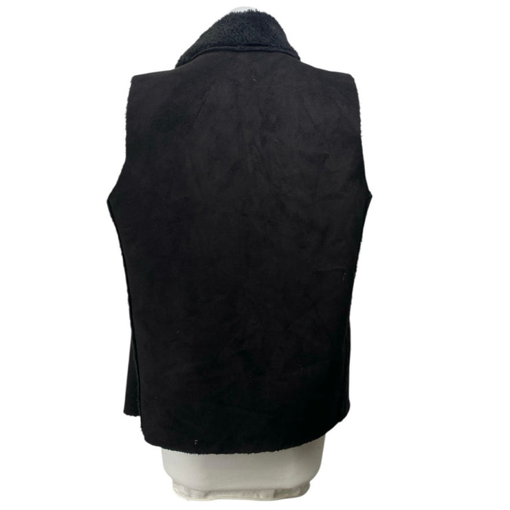 John + Jenn Womens Black Sleeveless Faux Fur Fleece Cardigan Sweater Vest Size M