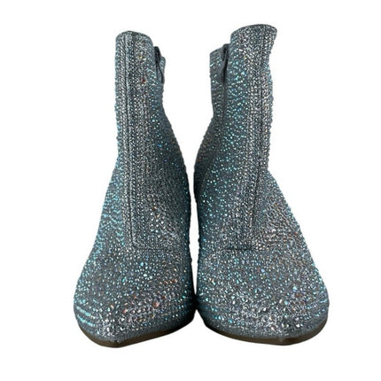 Forever Iceberg 12 Silver Rhinestone Pointed Toe Block Heels Ankle Bootie Size 7