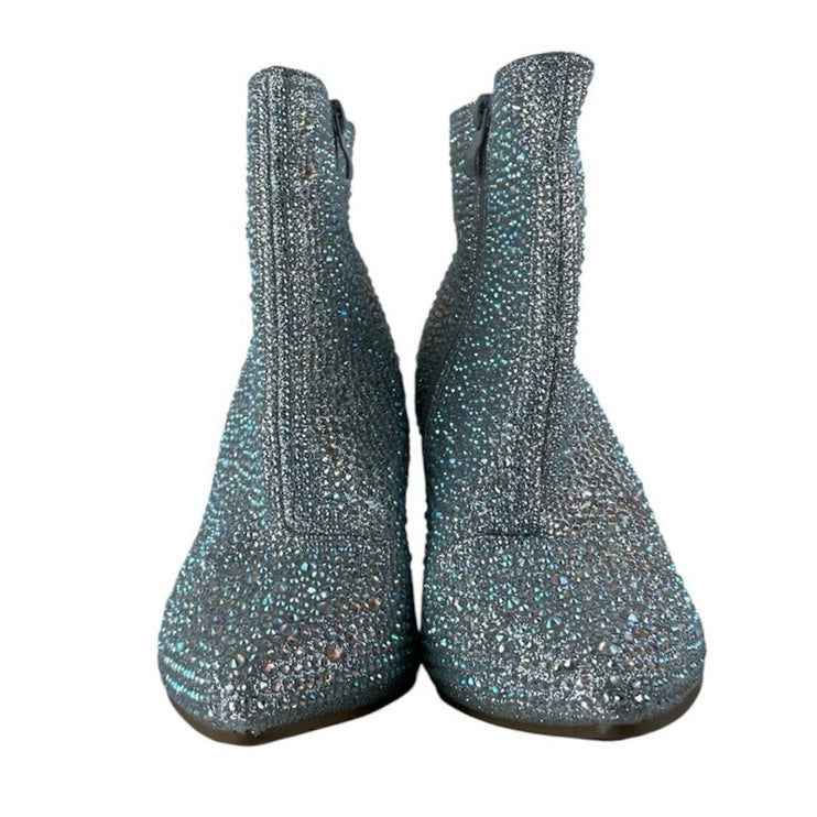 Forever Iceberg 12 Silver Rhinestone Pointed Toe Block Heels Ankle Bootie Size 7