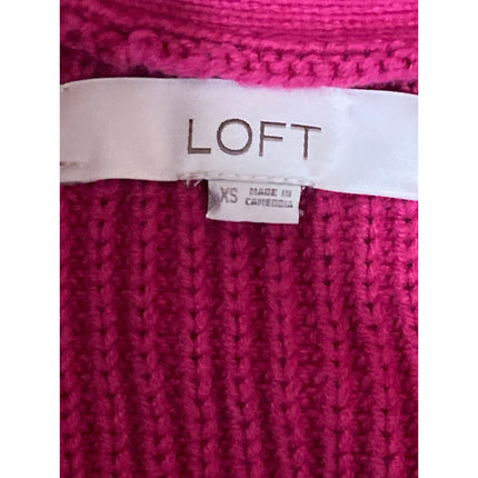 LOFT Women's Pink Chucky Knit Button V-neck Long Sleeve Crop Cardigan Sweater XS