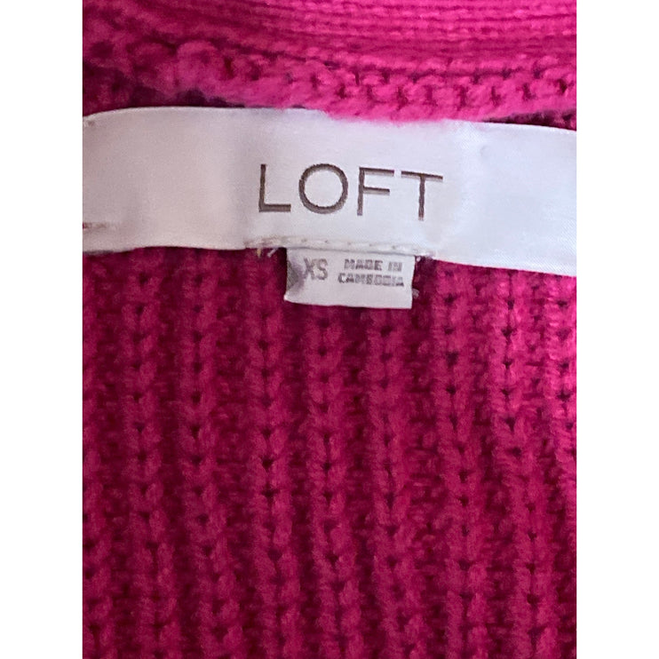 LOFT Women's Pink Chucky Knit Button V-neck Long Sleeve Crop Cardigan Sweater XS