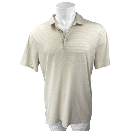 Lululemon Men's Beige Tan Short Sleeve Collared Striped Polo Shirt Top Size M/L