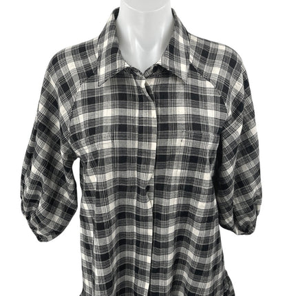 Jonathan Simkhai Black Plaid Checkered Short Sleeve Button Up Mini Shirt Dress S