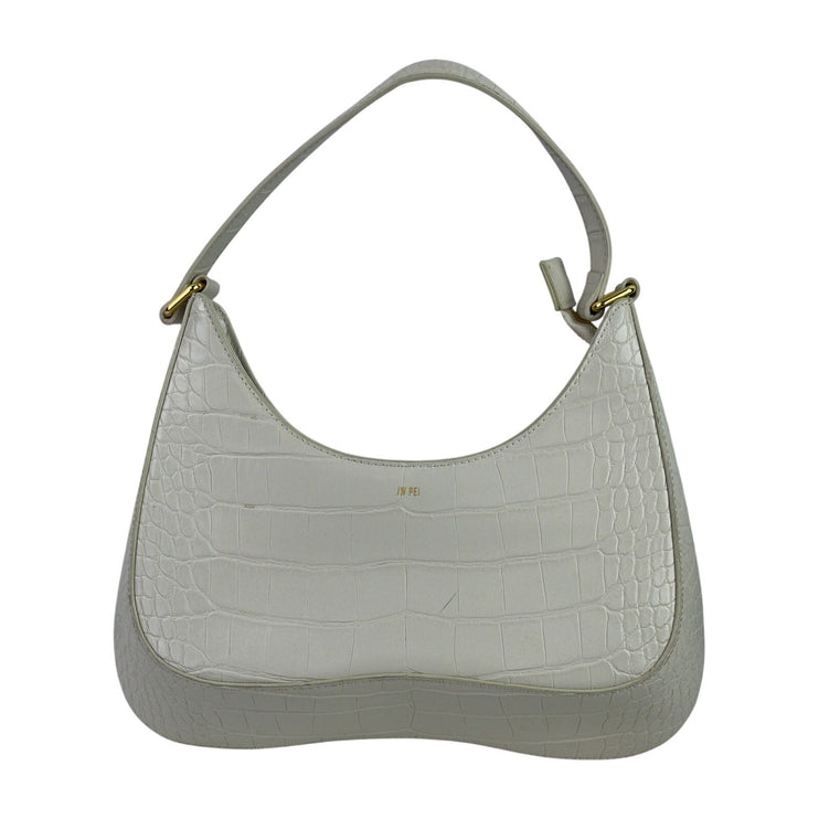 JW PEI Ruby White Croc Embossed Vegan Faux Leather Shoulder Crescent Handbag