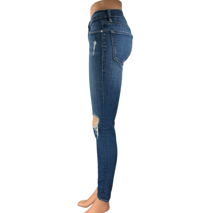 Frame Le Skinny De Jeanne Women's Blue Distressed Low Rise Denim Jeans Size 26