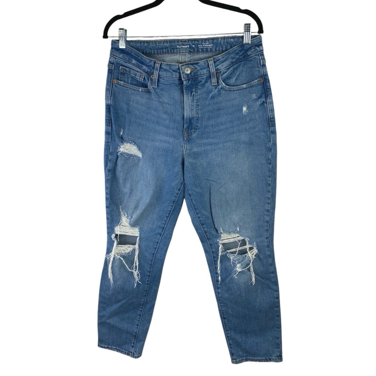 Old Navy O.G. Straight Women's Blue Distressed High Rise Cropped Denim Jeans 10