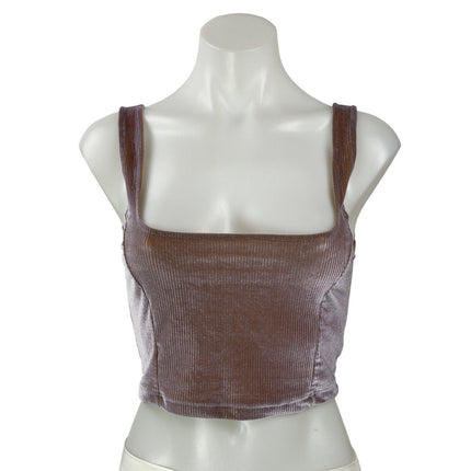 Urban Outfitters Brown Velvet Velour Ribbed Square Neck Sleeveless Crop Top S