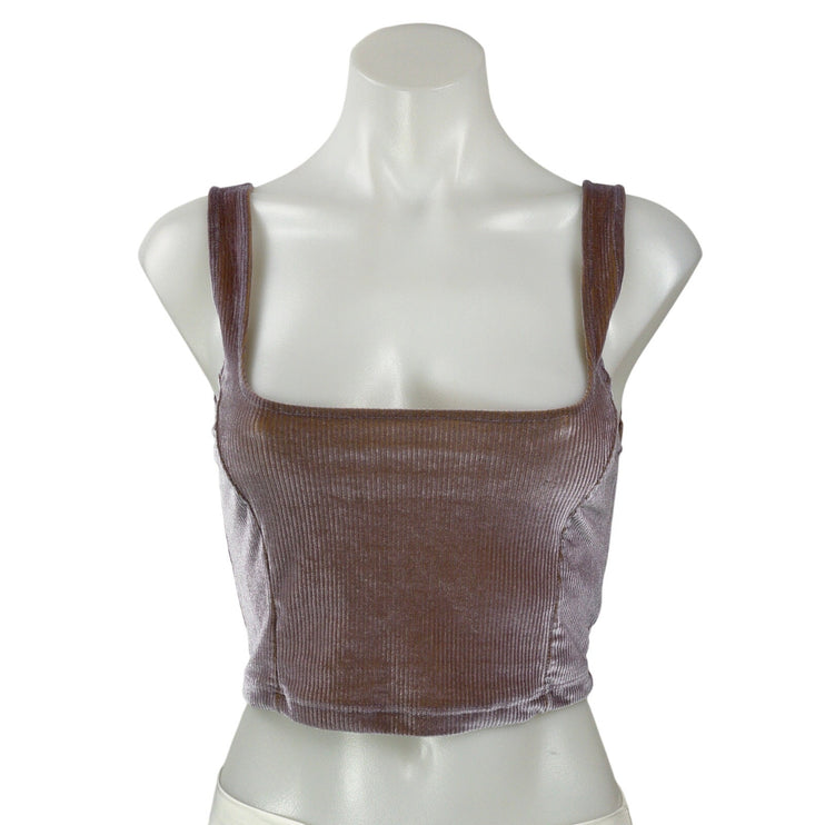 Urban Outfitters Brown Velvet Velour Ribbed Square Neck Sleeveless Crop Top S
