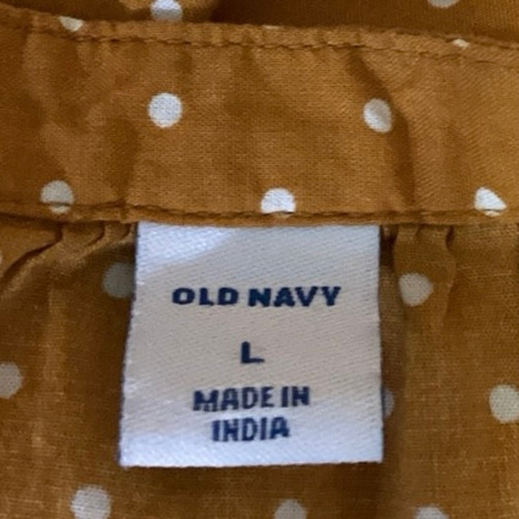 Old Navy Women Yellow Polka Dot Short Sleeve Band Collared Button Up Shirt Top L