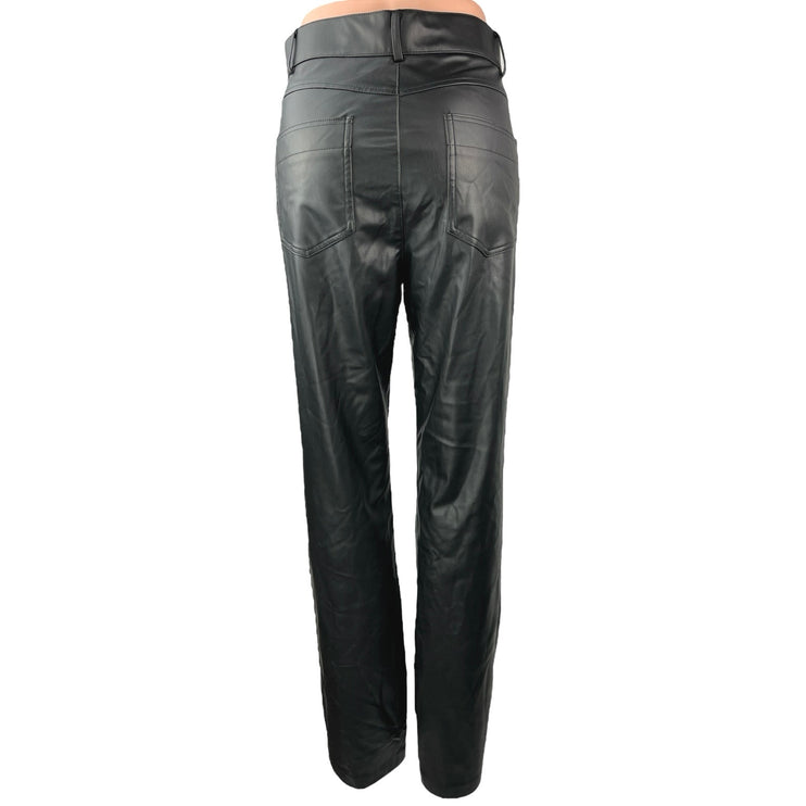 Zara Women's Black Faux Leather Vegan High Rise Flared Casual Pants Size L