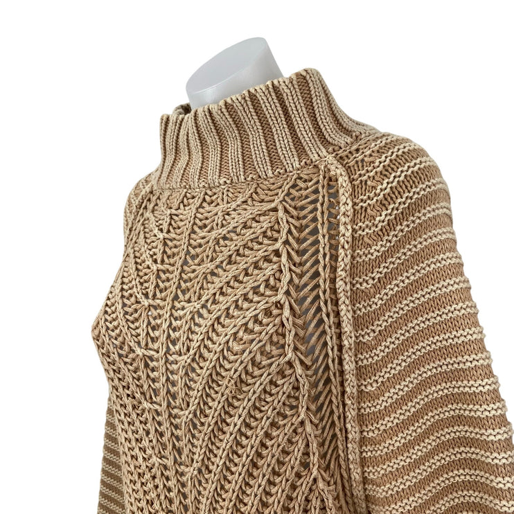 Free People Sweetheart Beige Chunky Knit Mock Neck Balloon Sleeve Sweater Top S