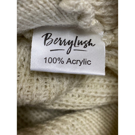 Berrylush Women's Cream Yellow Rubbed Knit Faux Wrap Long Sleeve Sweater Top S