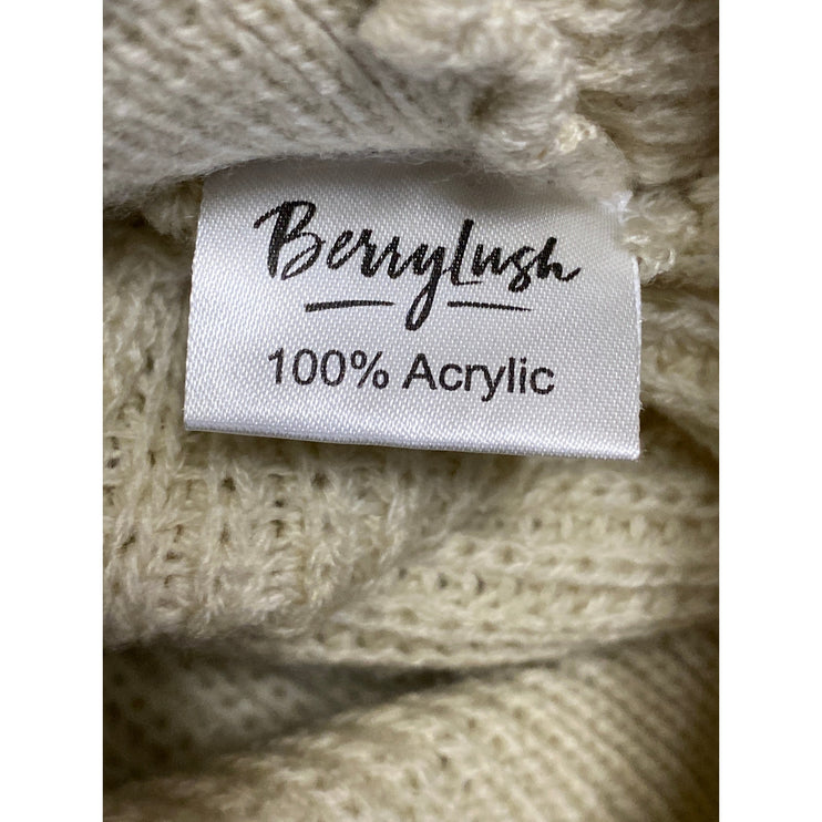 Berrylush Women's Cream Yellow Rubbed Knit Faux Wrap Long Sleeve Sweater Top S