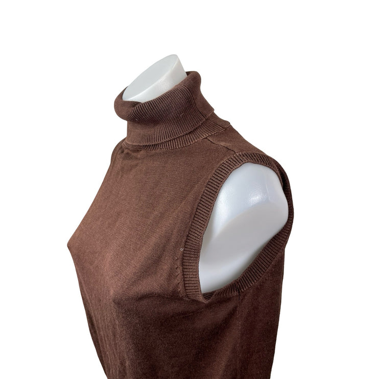 Diane Von Furstenberg Silk Asset Brown 100% Silk Sleeveless Turtleneck Sweater M
