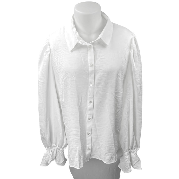 NEW ASOS White Ruffle Long Sleeve Collared Button Down Shirt Blouse Top Size 22