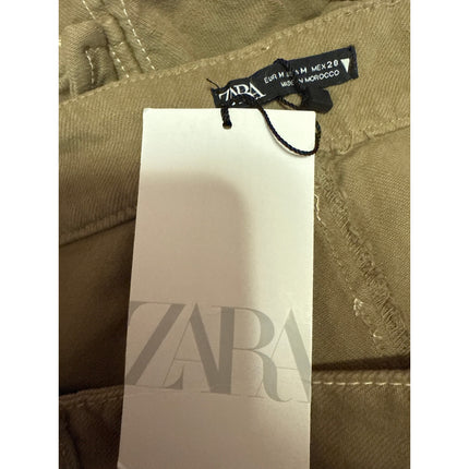 NEW Zara Women's Brown Beige Straight Wide Leg High Waist Cargo Trousers Pants M