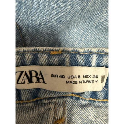 Zara Women's Blue Light Wash High Waisted Tapered Leg Mom Denim Jeans Size 8