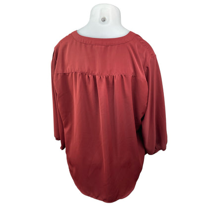 Torrid Women's Red V Neck Long Sleeve Pleated Casual Career Shirt Blouse Top 3X