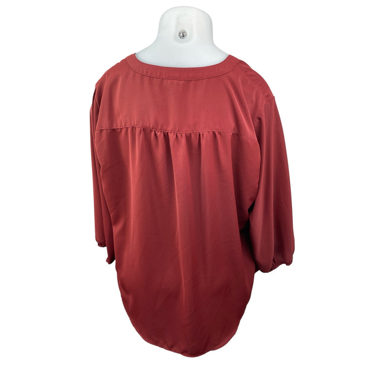 Torrid Women's Red V Neck Long Sleeve Pleated Casual Career Shirt Blouse Top 3X