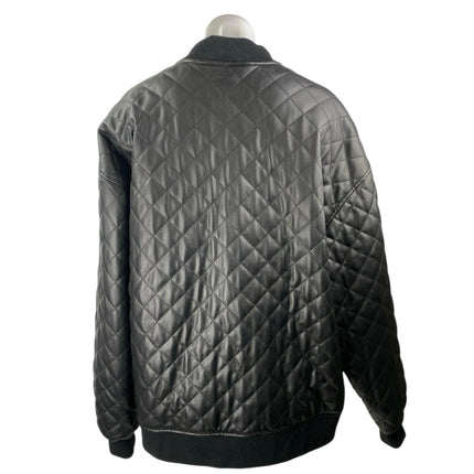 REMI X REVOLVE Ellen Women's Black Faux Vegan Leather Quilted Bomber Jacket Sz L