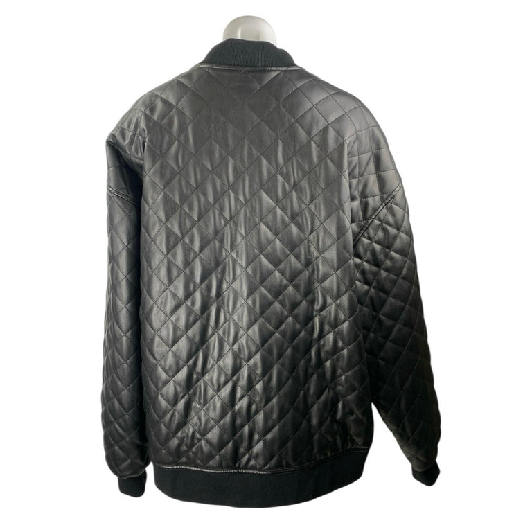 REMI X REVOLVE Ellen Women's Black Faux Vegan Leather Quilted Bomber Jacket Sz L