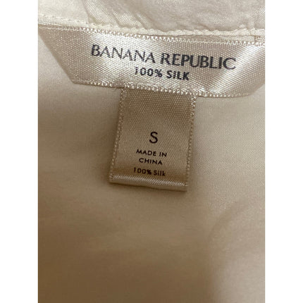 Banana Republic 100% Silk White V Neck Collared Long Sleeve Shirt Blouse Top S