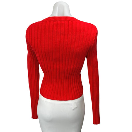 Steve Madden Melissa Red Rib Knit Asymmetrical Long Sleeve Sweater Top Size L