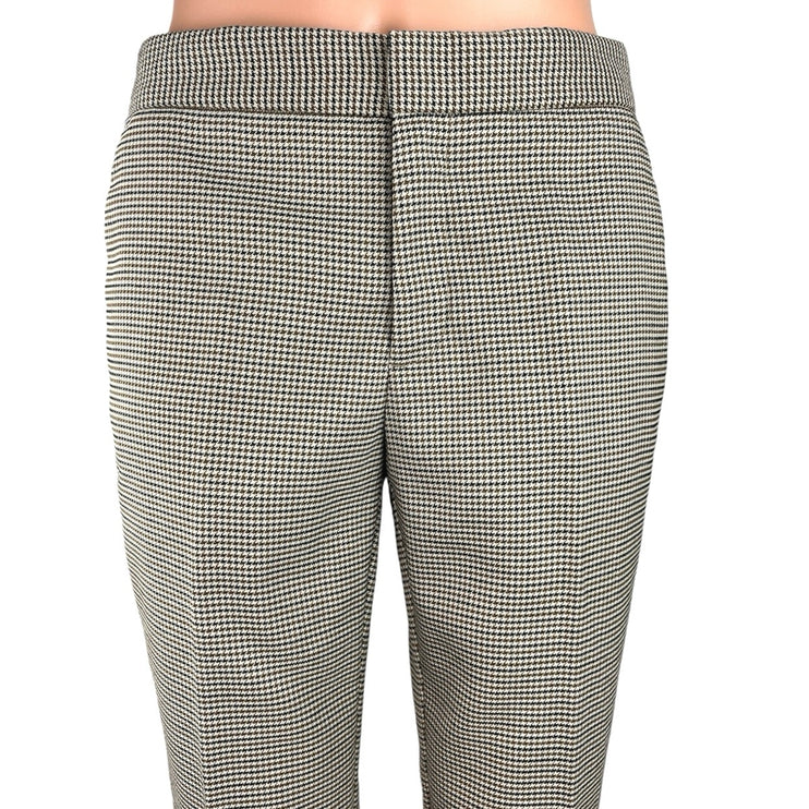 ZARA Beige Houndstooth Print Mid Rise Flat Front Career Tapered Dress Pant Sz 2