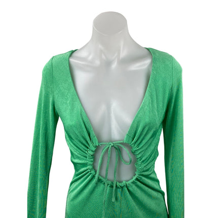 Superdown Women's Green Long Sleeve Plunge Ring Tie Mini Bodycon Dress Size M