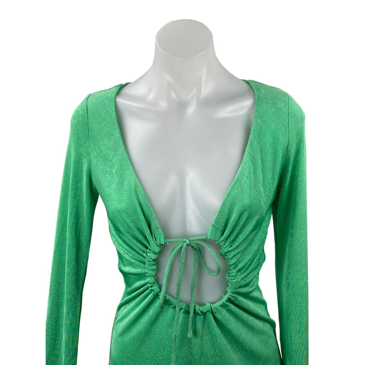 Superdown Women's Green Long Sleeve Plunge Ring Tie Mini Bodycon Dress Size M