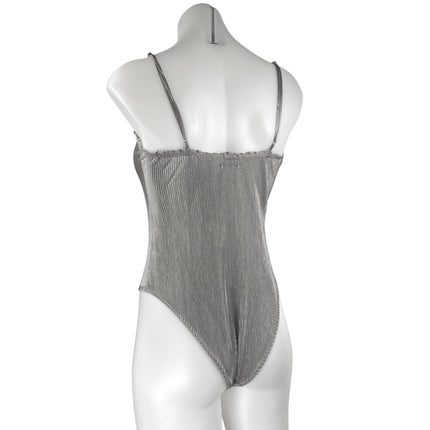 Urban Outfitters Silver Metallic Ribbed Sleeveless Cami Tank Bodysuit Top Size S