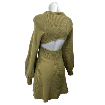 Free People Emmaline Green Long Balloon Sleeve Cutout Back Mini Sweater Dress S
