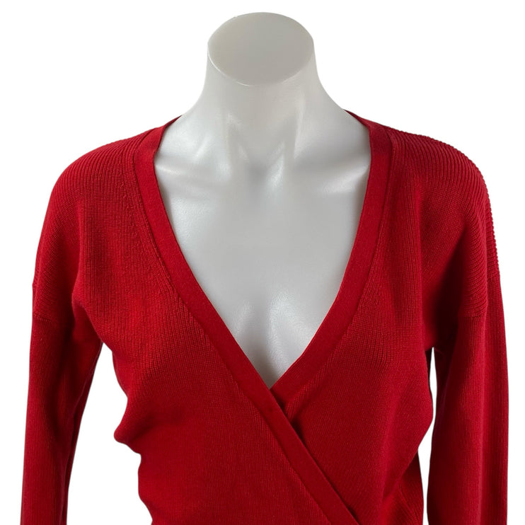 Banana Republic Women's Red Ribbed Knit Long Sleeve Faux Wrap Sweater Top Size S