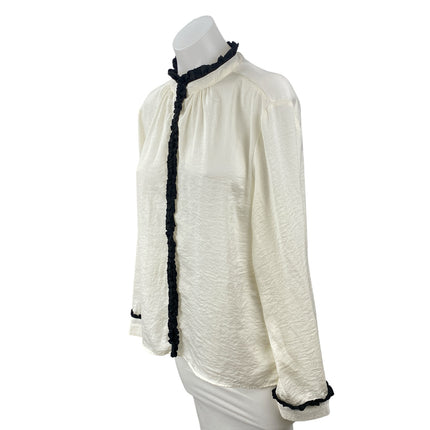 Zara Women's Ivory Ruffled Sheer Flowy High Neck Long Sleeve Shirt Blouse Top L