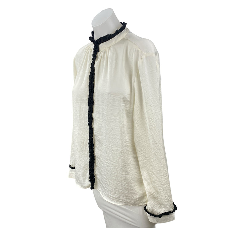 Zara Women's Ivory Ruffled Sheer Flowy High Neck Long Sleeve Shirt Blouse Top L