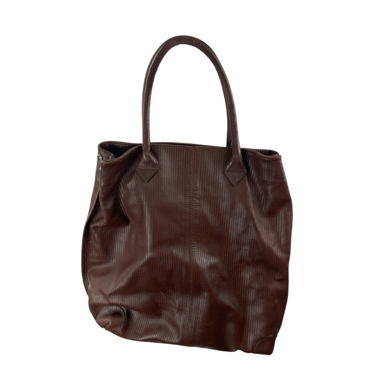 Gianfranco Ferre GF Brown 100% Leather Ribbed Snap Shoulder Tote Bag Handbag OS