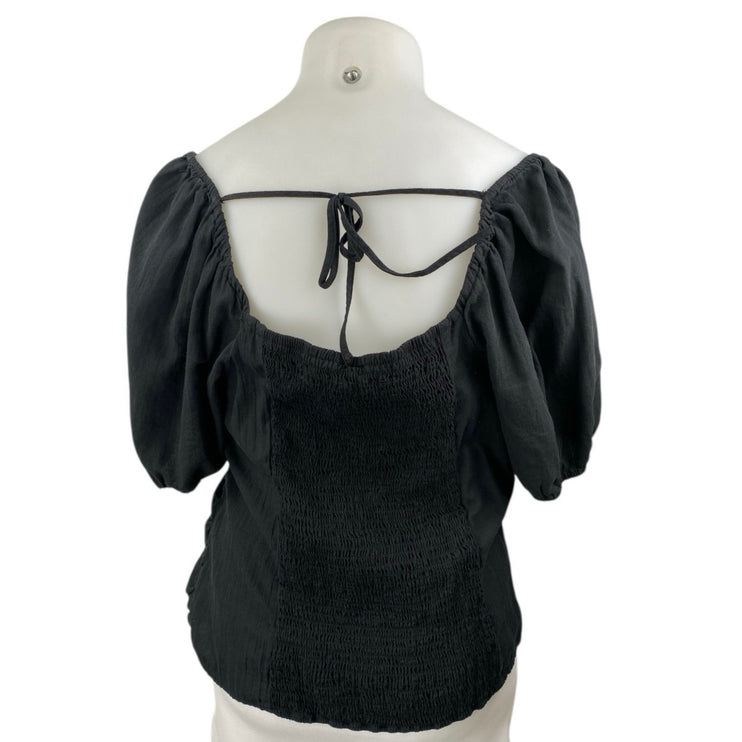 Ava & Viv Women's Black Ruched Short Puff Sleeve Smnocked Blouse Top Size 2X