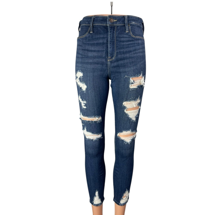 Hollister Blue High Rise Distressed Ripped Skinny Mom Denim Jeans Pants W28/ L26