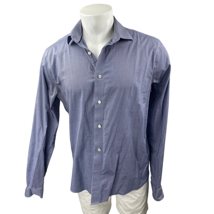 Tommy Hilfiger Men's Blue Slim Fit Long Sleeve Button Down Dress Shirt Top 16.5