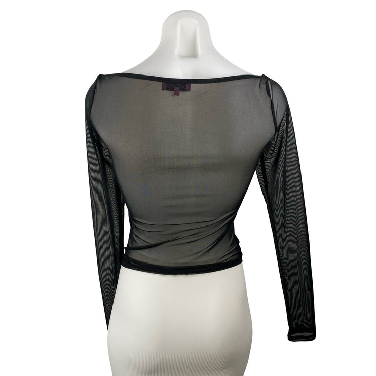 Edikted Women Black Mesh Sheer Bandeau Square Neck Long Sleeve Blouse Top Size S