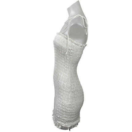 Princess Polly White Sleeveless Tie Strap Cami Smocked Mini Bodycon Dress Size 0