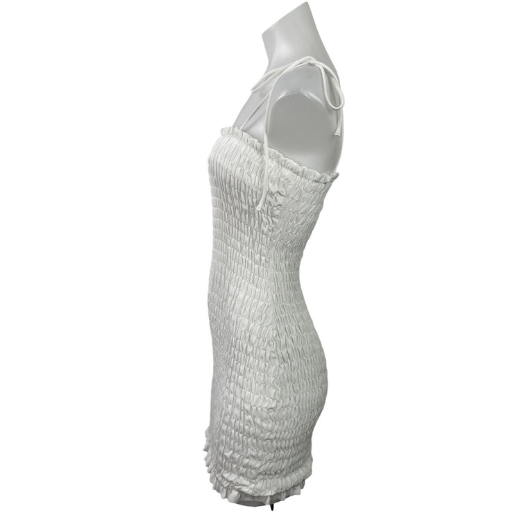 Princess Polly White Sleeveless Tie Strap Cami Smocked Mini Bodycon Dress Size 0