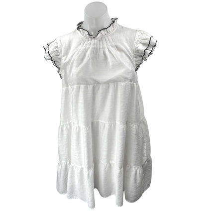 English Factory White Short Ruffle Flutter Sleeve Tiered Mini Babydoll Dress L
