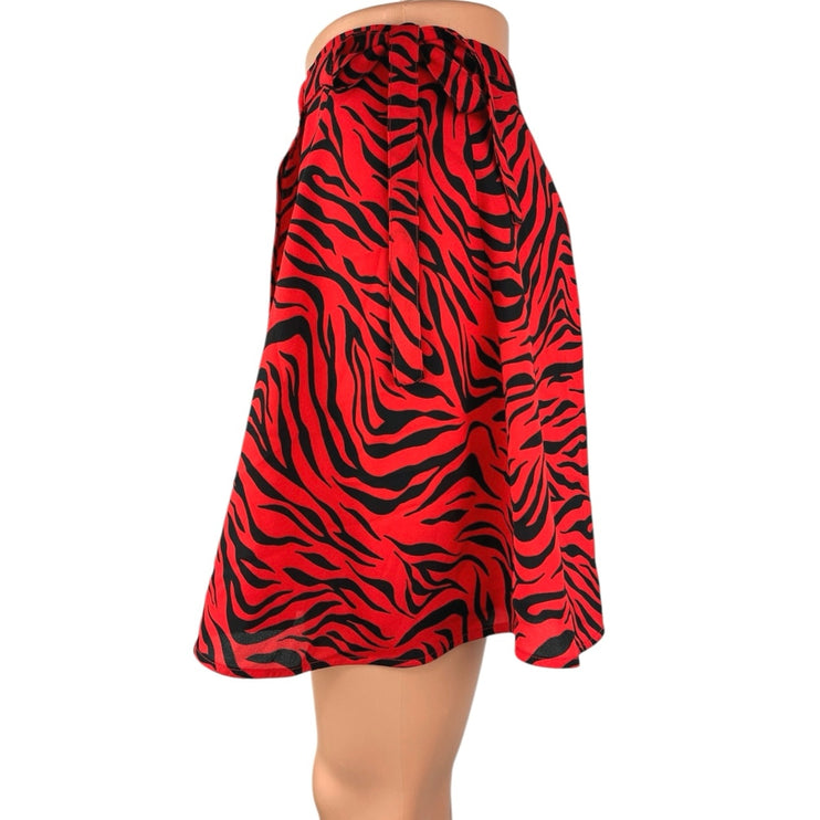 Aritzia Sunday Best Red Black Zebra High Waisted A Line Wrap Mini Skirt Size 0