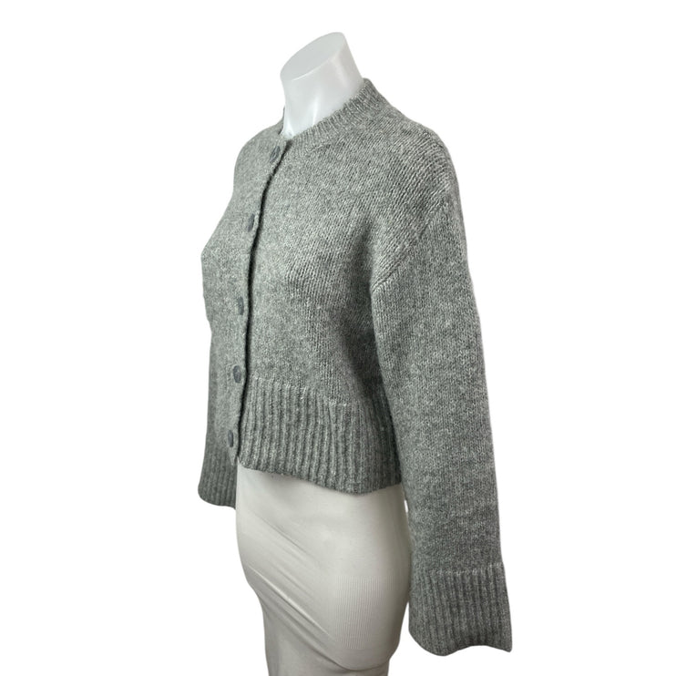 Zara Womens Gray Ribbed Crew Neck Long Sleeve Button Down Cardigan Sweater Top S